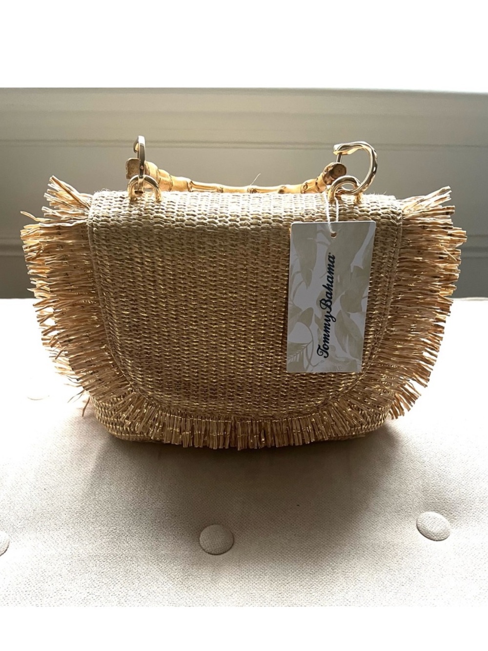 Tommy Bahama Natural Straw Fringe Crossbody Purse